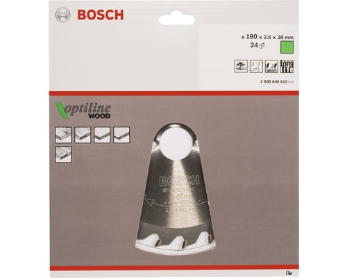 Lame de scie Bosch Optiline Wood, diamètre 190 millimètres