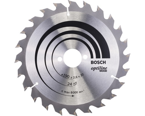 Lame de scie circulaire Optiline Wood Bosch H Ø 190x30 Z 24 Lame de scie circulaire pour bois de 190 millimètres de diamètre