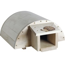 Igelhaus aus Holz mit Igel-Dekoration