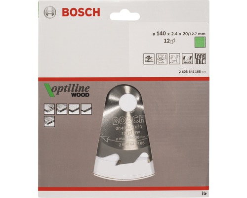 Lame de scie circulaire Bosch Optiline Wood de 140 millimètres de diamètre dans son emballage