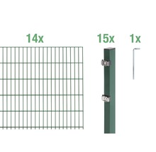 Kit complet de clôture à double fil : 14 éléments de clôture, 15 poteaux, 1 clé