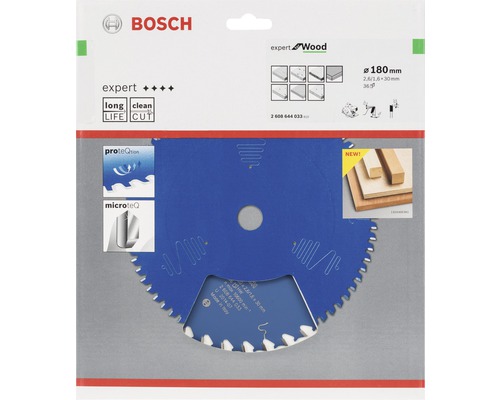 Logo Bosch. Lame de scie Bosch Expert Wood de 180 millimètres de diamètre pour le bois.