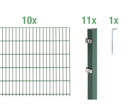 Kit de panneaux rigides double fil ALBERTS type 6/5/6 2000 x 80 cm vert Kit complet de clôture avec éléments de clôture, poteaux et outils