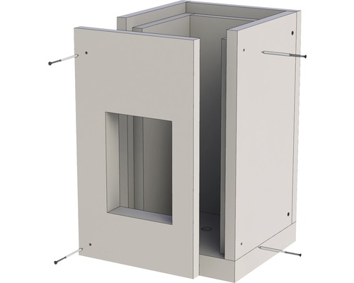 Montage d''un meuble sous-lavabo avec porte et vis de fixation