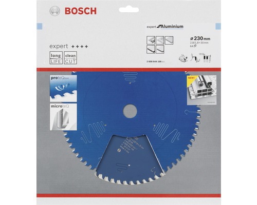 Logo Bosch. Lame de scie Bosch Expert Aluminium d''un diamètre de 230 millimètres.