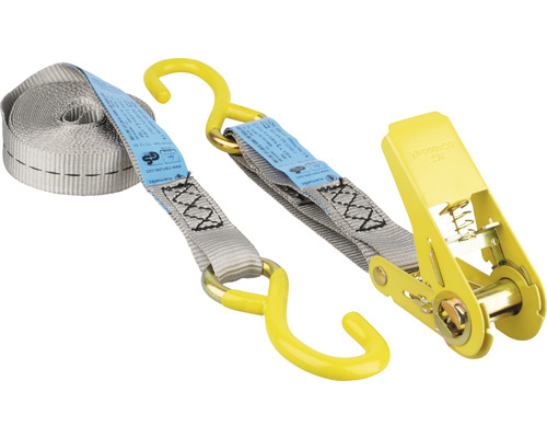 Sangle Mamutec en 2 parties, avec clé à cliquet et crochet à pointe, 25 mm 5 m Sangle d''arrimage avec crochets et cliquet pour la sécurisation du chargement