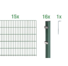 Composants pour clôture en treillis soudé double fil : 15 éléments de clôture, 16 poteaux, 1 clé Allen