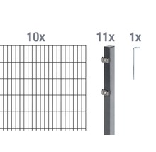 Kit de clôture avec dix panneaux grillagés, onze poteaux et un outil