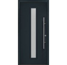 Moderne Haustür mit vertikalem Glaseinsatz und Edelstahlgriff