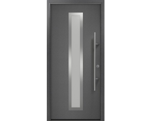 Haustür EcoStar ISOPRO Secur IPS 700S 1100 x 2100 mm Rechts CH703 anthrazit metallic inkl. Beschlag-Set,Edelstahl Stangengriff,Sicherheitsprofilzylinder mit 5 Schlüsseln Graue Haustür mit Glaseinsatz und Edelstahlgriff