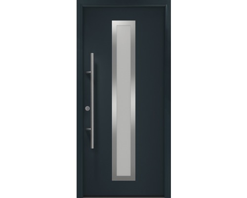 Porte d'entrée EcoStar ISOPRO Secur IPS 700S 1100 x 2100 mm gauche RAL 7016 gris anthracite avec ensemble de ferrures, poignée barre en acier inoxydable, cylindre profilé de sécurité avec 5 clés