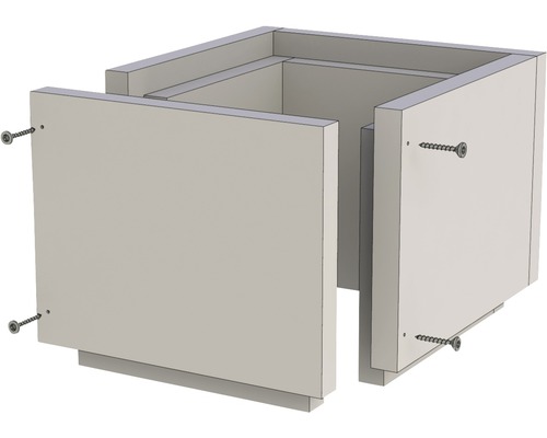 Meuble en bois en forme de cube fixé avec des vis