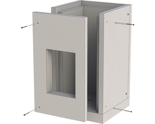 Meuble bas en bois avec ouverture carrée et vis