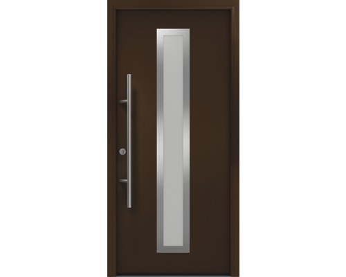 Porte d'entrée EcoStar ISOPRO Secur IPS 700S 1100 x 2100 mm gauche RAL 8028 marron terre cuite avec ensemble de ferrures, poignée barre en acier inoxydable, cylindre profilé de sécurité avec 5 clés