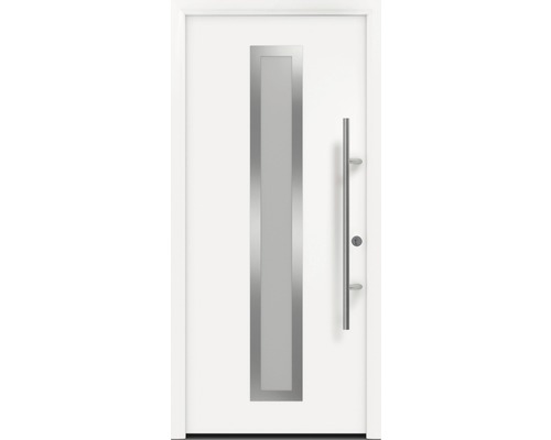 Haustür EcoStar ISOPRO Secur IPS 700S 1100 x 2100 mm Rechts RAL 9016 verkehrsweiß inkl. Beschlag-Set,Edelstahl Stangengriff,Sicherheitsprofilzylinder mit 5 Schlüsseln Weisse Haustür mit rechteckigem Glaseinsatz und Griffstange