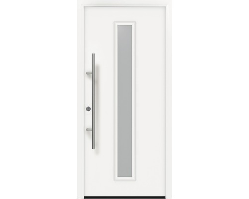 Porte d'entrée EcoStar ISOPRO Secur IPS 020S 1100 x 2100 mm gauche RAL 9016 blanc signalisation avec ensemble de ferrures, poignée barre en acier inoxydable, cylindre profilé de sécurité avec 5 clés