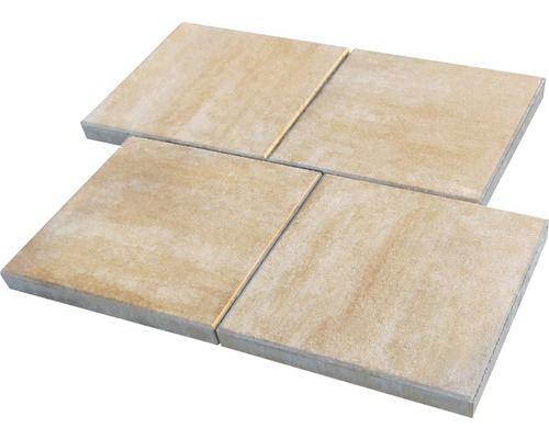 Vier quadratische Bodenfliesen aus Steinzeug