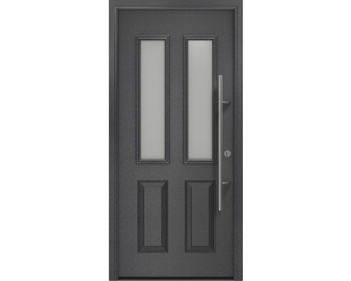 Haustür EcoStar ISOPRO Secur IPS 410S 1100 x 2100 mm Rechts CH703 anthrazit metallic inkl. Beschlag-Set,Edelstahl Stangengriff,Sicherheitsprofilzylinder mit 5 Schlüsseln Haustür mit zwei Glaseinsätzen und Griff