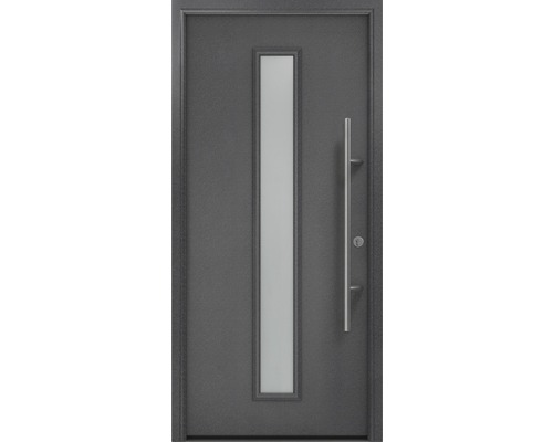 Haustür EcoStar ISOPRO Secur IPS 020S 1100 x 2100 mm Rechts CH703 anthrazit metallic inkl. Beschlag-Set,Edelstahl Stangengriff,Sicherheitsprofilzylinder mit 5 Schlüsseln Moderne Haustür mit Glasausschnitt und Griff