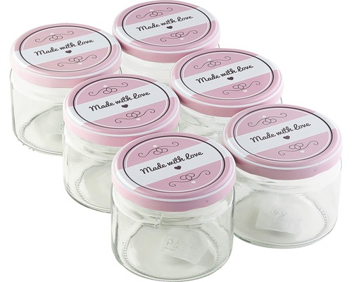Six bocaux avec couvercle ''Made with Love''.