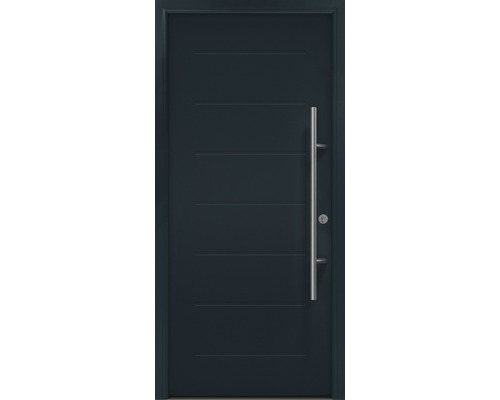 Haustür EcoStar ISOPRO Secur IPS 015 1100 x 2100 mm Rechts RAL 7016 anthrazitgrau inkl. Beschlag-Set,Edelstahl Stangengriff,Sicherheitsprofilzylinder mit 5 Schlüsseln Haustür mit horizontalen Linien und Edelstahlgriff