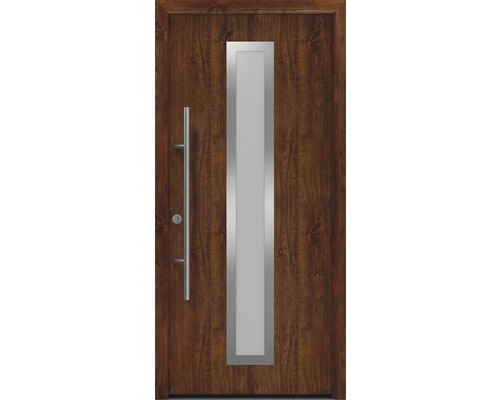 Porte d'entrée EcoStar ISOPRO Secur IPS 700S 1100 x 2100 mm tirant gauche dark oak avec ensemble de ferrures, poignée barre en acier inoxydable, cylindre profilé de sécurité avec 5 clés