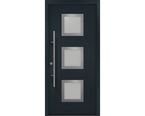 Porte d'entrée EcoStar ISOPRO Secur IPS 810S 1100 x 2100 mm gauche RAL 7016 gris anthracite avec ensemble de ferrures, poignée barre en acier inoxydable, cylindre profilé de sécurité avec 5 clés
