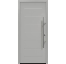 Haustür mit senkrechtem Stangengriff und horizontalen Zierfräsungen