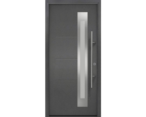 Haustür EcoStar ISOPRO Secur IPS 780S 1100 x 2100 mm Rechts CH703 anthrazit metallic inkl. Beschlag-Set,Edelstahl Stangengriff,Sicherheitsprofilzylinder mit 5 Schlüsseln Moderne Haustür mit Glaselement und Stangengriff