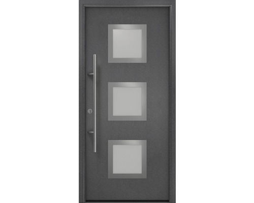 Porte d'entrée EcoStar ISOPRO Secur IPS 810S 1100 x 2100 mm gauche CH703 anthracite metallic avec ensemble de ferrures, poignée barre en acier inoxydable, cylindre profilé de sécurité avec 5 clés