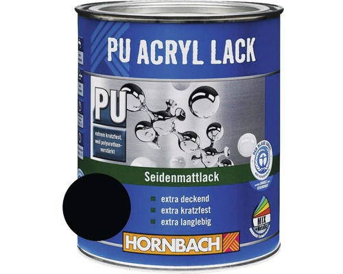 Laque couleur PU HORNBACH laque acrylique mate satinée RAL 9005 noir foncé 125 ml