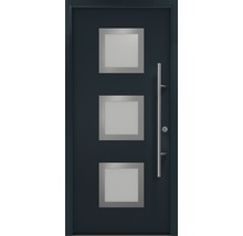 Haustür mit drei quadratischen Glaseinsätzen und Griffstange