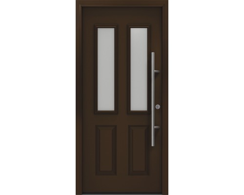Haustür EcoStar ISOPRO Secur IPS 410S 1100 x 2100 mm Rechts RAL 8028 terrabraun inkl. Beschlag-Set,Edelstahl Stangengriff,Sicherheitsprofilzylinder mit 5 Schlüsseln Braune Haustür mit zwei Glasausschnitten und Griff
