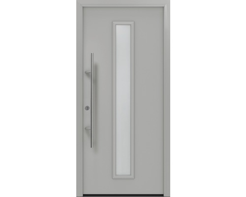 Porte d'entrée EcoStar ISOPRO Secur IPS 020S 1100 x 2100 mm gauche RAL 9006 aluminium blanc mat avec ensemble de ferrures, poignée barre en acier inoxydable, cylindre profilé de sécurité avec 5 clés