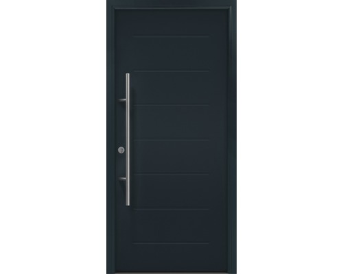 Porte d'entrée EcoStar ISOPRO Secur IPS 015 1100 x 2100 mm gauche RAL 7016 gris anthracite avec ensemble de ferrures, poignée barre en acier inoxydable, cylindre profilé de sécurité avec 5 clés