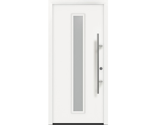 Porte d'entrée EcoStar ISOPRO Secur IPS 020S 1100 x 2100 mm droit RAL 9016 blanc signalisation avec ensemble de ferrures, poignée barre en acier inoxydable, cylindre profilé de sécurité avec 5 clés-0