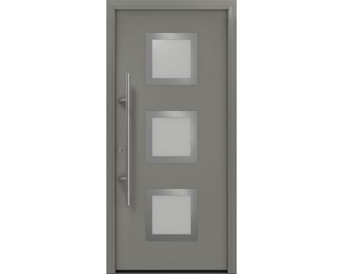 Porte d'entrée EcoStar ISOPRO Secur IPS 810S 1100 x 2100 mm gauche RAL 9007 aluminium gris mat avec ensemble de ferrures, poignée barre en acier inoxydable, cylindre profilé de sécurité avec 5 clés