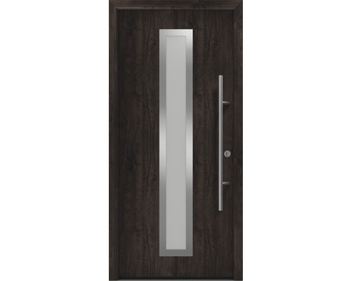 Porte d'entrée EcoStar ISOPRO Secur IPS 700S 1100 x 2100 mm droite night oak avec ensemble de ferrures, poignée barre en acier inoxydable, cylindre profilé de sécurité avec 5 clés-0