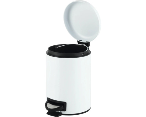 Weißer Tretabfalleimer mit offenem Deckel