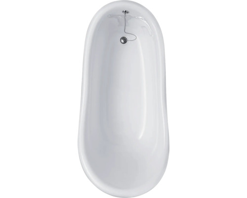 Weisse Badewanne von oben mit Abflussgarnitur