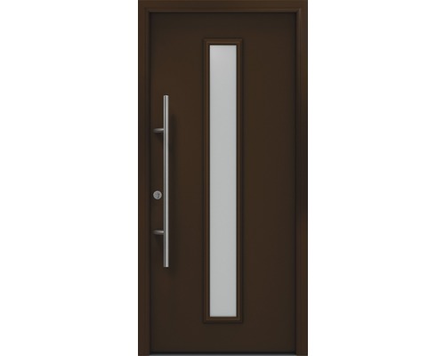 Porte d'entrée EcoStar ISOPRO Secur IPS 020S 1100 x 2100 mm gauche RAL 8028 marron terre cuite avec ensemble de ferrures, poignée barre en acier inoxydable, cylindre profilé de sécurité avec 5 clés