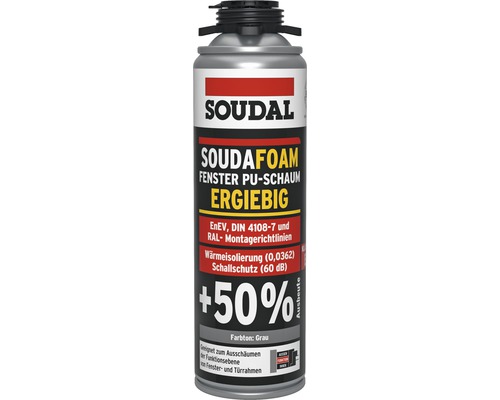 Mousse pour fenêtre Soudal monocomposant B2 rendement élevé gris 500 ml