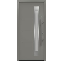 Porte d'entrée EcoStar ISOPRO Secur IPS 780S 1100 x 2100 mm droite RAL 9007 aluminium gris mat avec ensemble de ferrures, poignée barre en acier inoxydable, cylindre profilé de sécurité avec 5 clés
