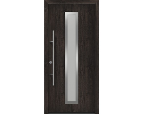 Porte d'entrée EcoStar ISOPRO Secur IPS 700S 1100 x 2100 mm gauche night oak avec ensemble de ferrures, poignée barre en acier inoxydable, cylindre profilé de sécurité avec 5 clés