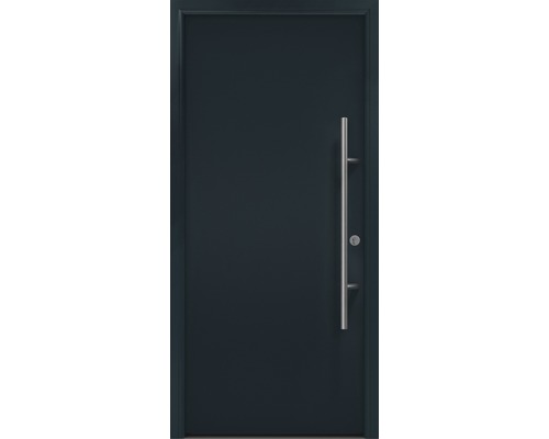 Porte d'entrée EcoStar ISOPRO Secur IPS 010 1100 x 2100 mm droite RAL 7016 gris anthracite avec ensemble de ferrures, poignée barre en acier inoxydable, cylindre profilé de sécurité avec 5 clés-0