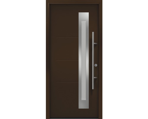 Haustür EcoStar ISOPRO Secur IPS 780S 1100 x 2100 mm Rechts RAL 8028 terrabraun inkl. Beschlag-Set,Edelstahl Stangengriff,Sicherheitsprofilzylinder mit 5 Schlüsseln Moderne Haustür mit Edelstahlgriff und horizontalen Linien