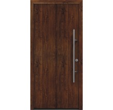 Haustür aus Holz mit Edelstahlgriff