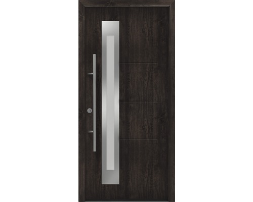 Porte d'entrée EcoStar ISOPRO Secur IPS 780S 1100 x 2100 mm gauche night oak avec ensemble de ferrures, poignée barre en acier inoxydable, cylindre profilé de sécurité avec 5 clés