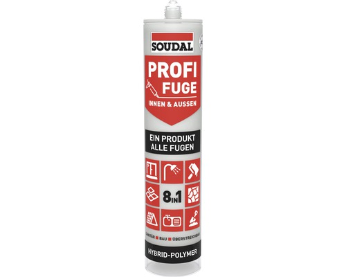 Matériau d'étanchéité et joint Soudal Profi Fuge 8en1 gris clair 280 ml