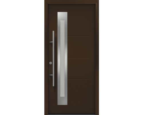 Porte d'entrée EcoStar ISOPRO Secur IPS 780S 1100 x 2100 mm gauche RAL 8028 marron terre cuite avec ensemble de ferrures, poignée barre en acier inoxydable, cylindre profilé de sécurité avec 5 clés